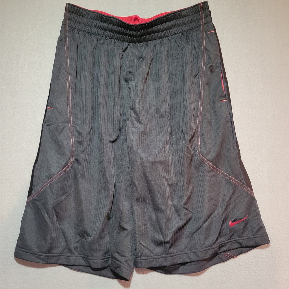 Nike Mens Dri-FIT Basketball Shorts Black Red Pinstripe Lebron James Soldier L
